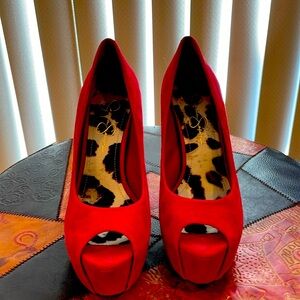 Red open toe high heels